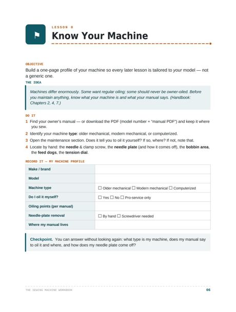 Interior page of The Sewing Machine Workbook